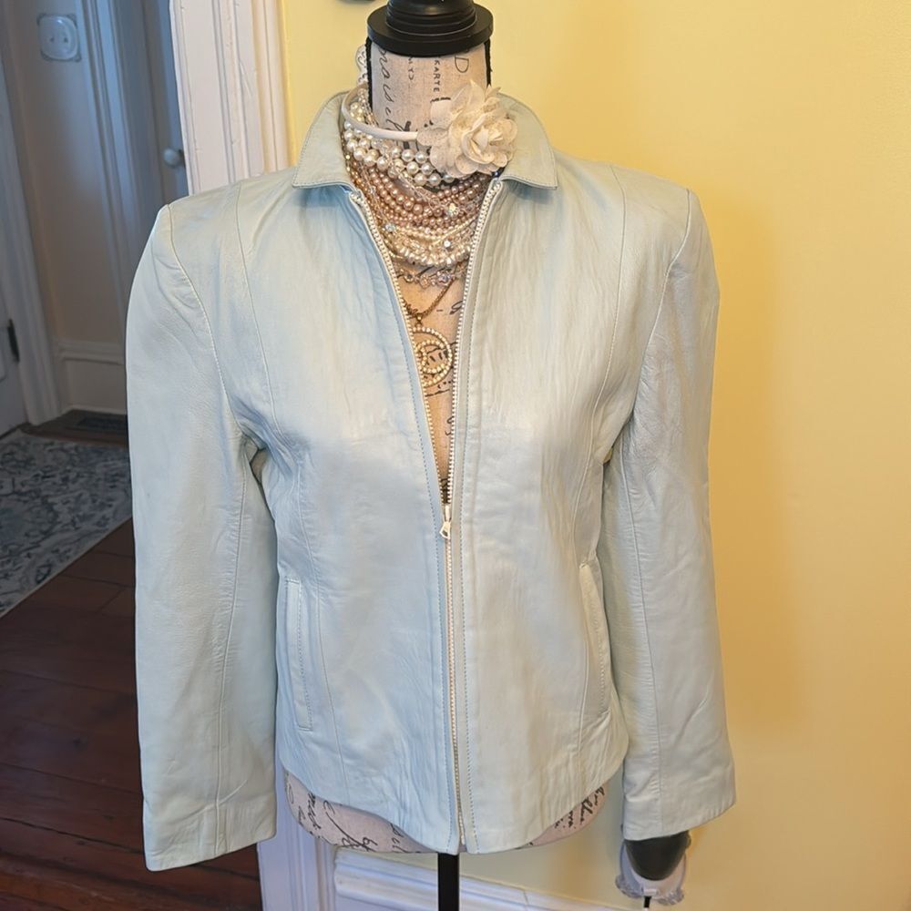 Powder Blue Soft Leather Jacket Barcelona Spain IberCraft Sz 42